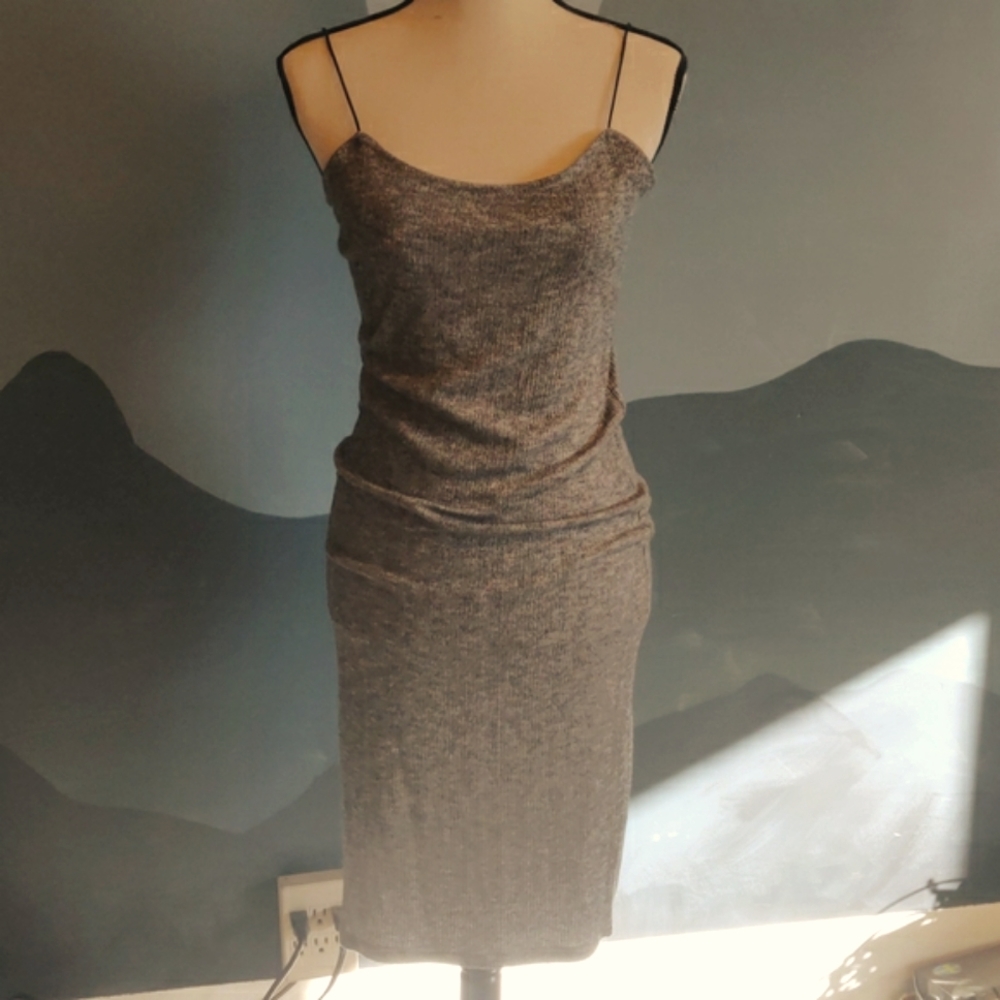 Sexy ribbed spaghetti strap knee length fitted Party dress juniors L